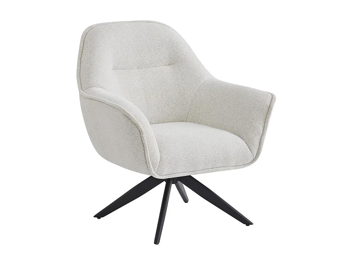 Fauteuil pivotant 360° tissu doux écru et pied en métal noir - EDWARD