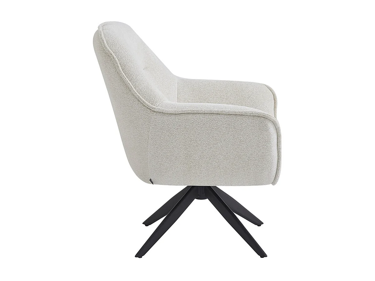 Fauteuil pivotant 360° tissu doux écru et pied en métal noir - EDWARD