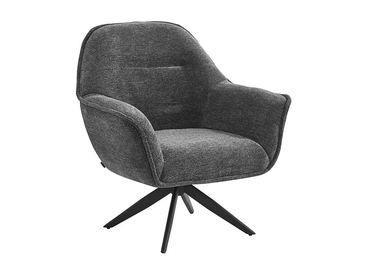 Fauteuil pivotant 360° tissu doux gris et pied en métal noir - EDWARD