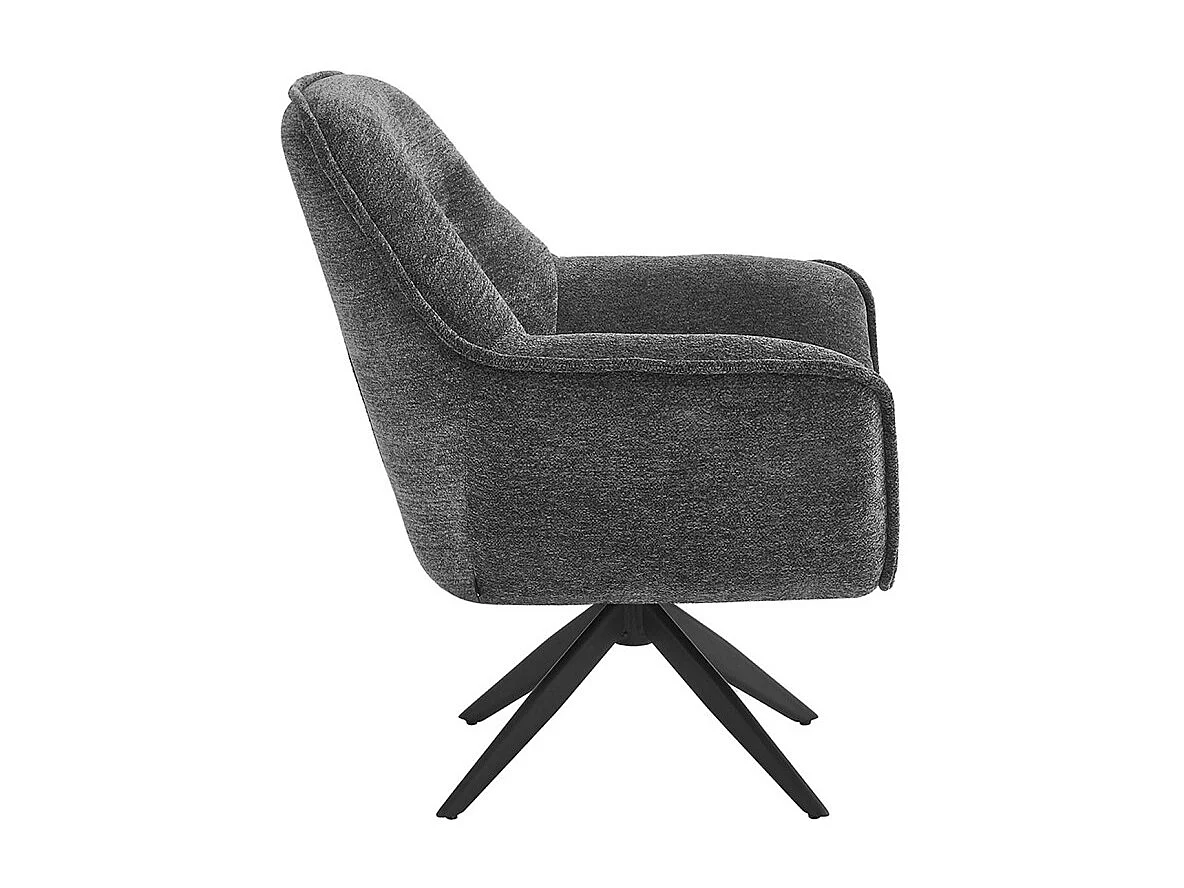 Fauteuil pivotant 360° tissu doux gris et pied en métal noir - EDWARD