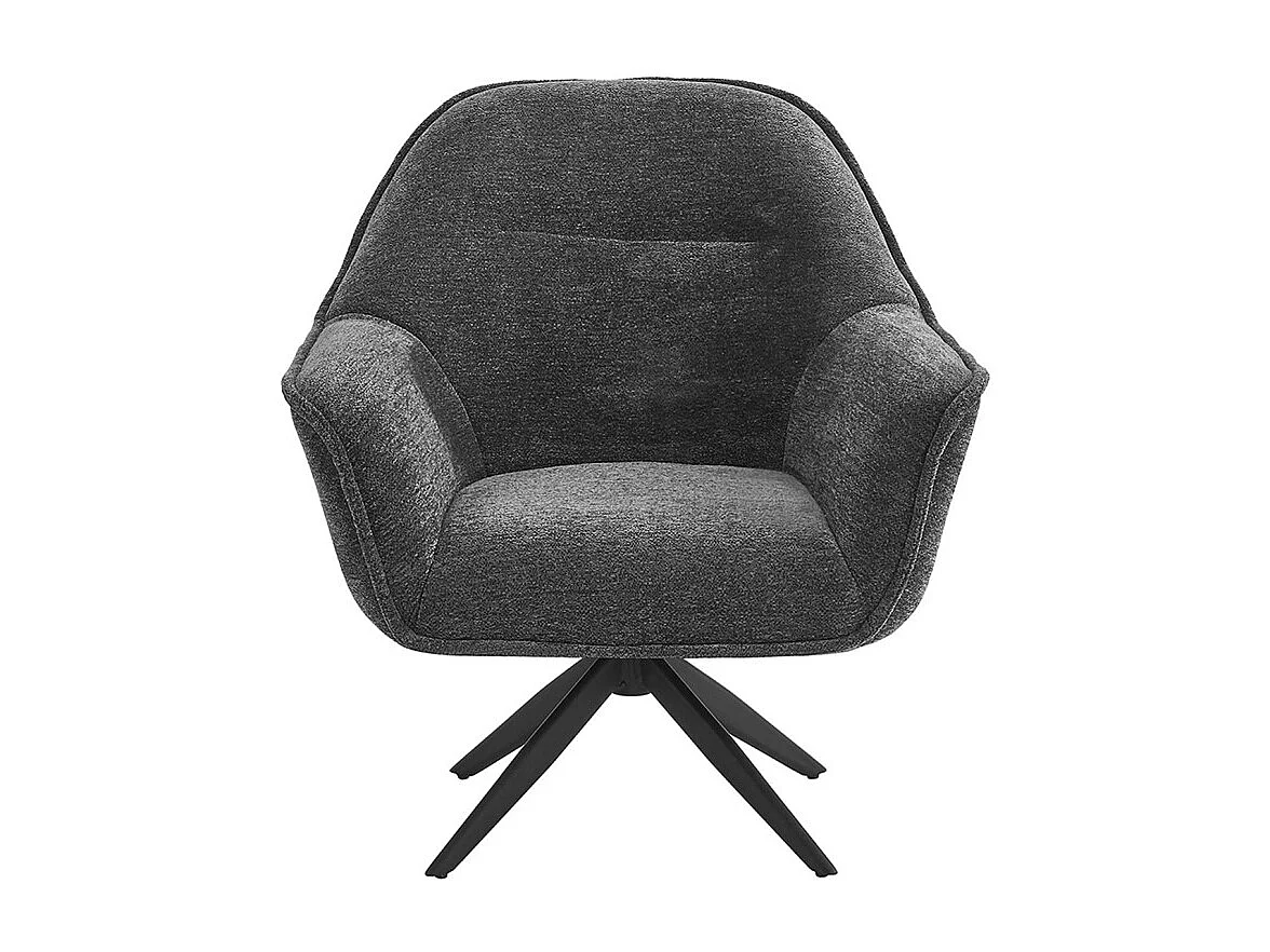Fauteuil pivotant 360° tissu doux gris et pied en métal noir - EDWARD