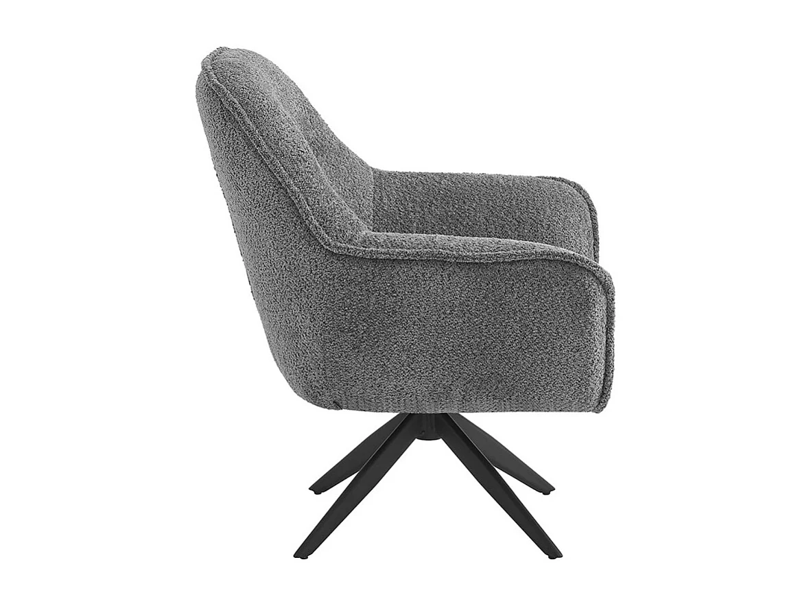 Fauteuil pivotant 360° tissu bouclette gris et pied en métal - EDWARD