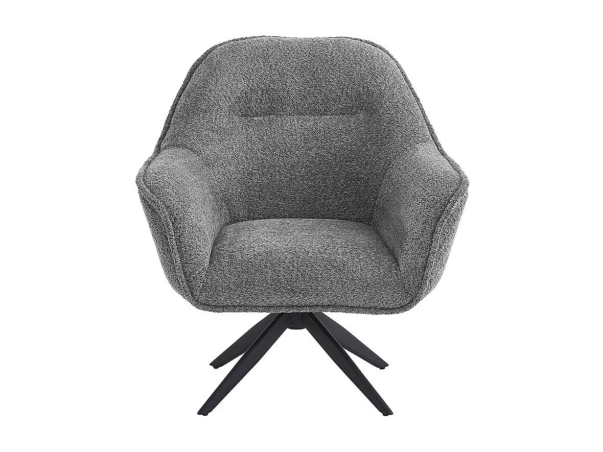 Fauteuil pivotant 360° tissu bouclette gris et pied en métal - EDWARD