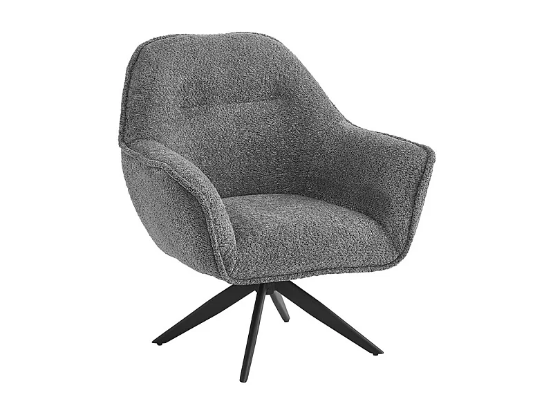 Fauteuil pivotant 360° tissu bouclette gris et pied en métal - EDWARD
