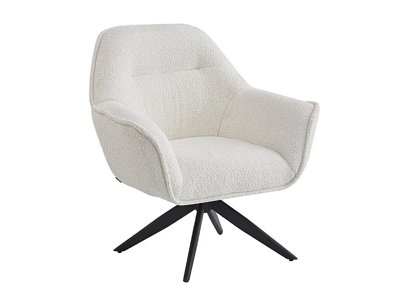 Fauteuil pivotant 360° tissu bouclette écru et pied en métal - EDWARD