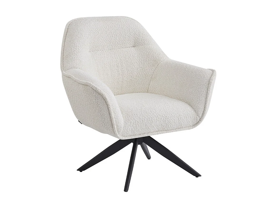 Fauteuil pivotant 360° tissu bouclette écru et pied en métal - EDWARD