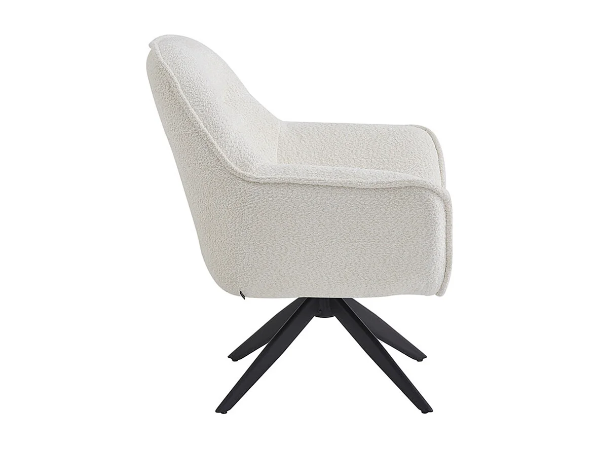 Fauteuil pivotant 360° tissu bouclette écru et pied en métal - EDWARD