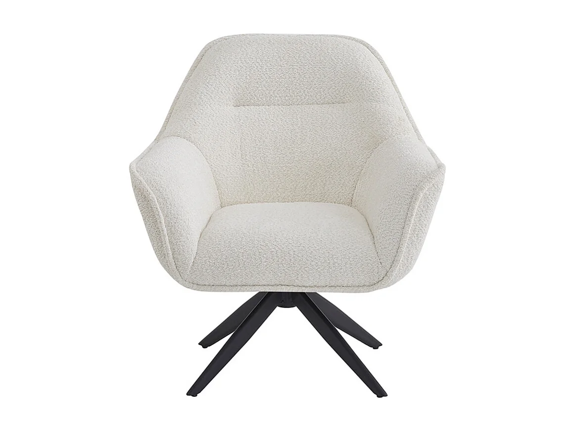Fauteuil pivotant 360° tissu bouclette écru et pied en métal - EDWARD