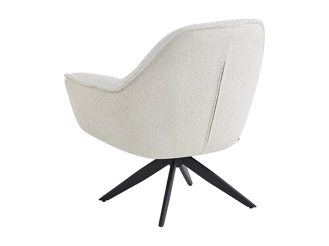 Fauteuil pivotant 360° tissu bouclette écru et pied en métal - EDWARD
