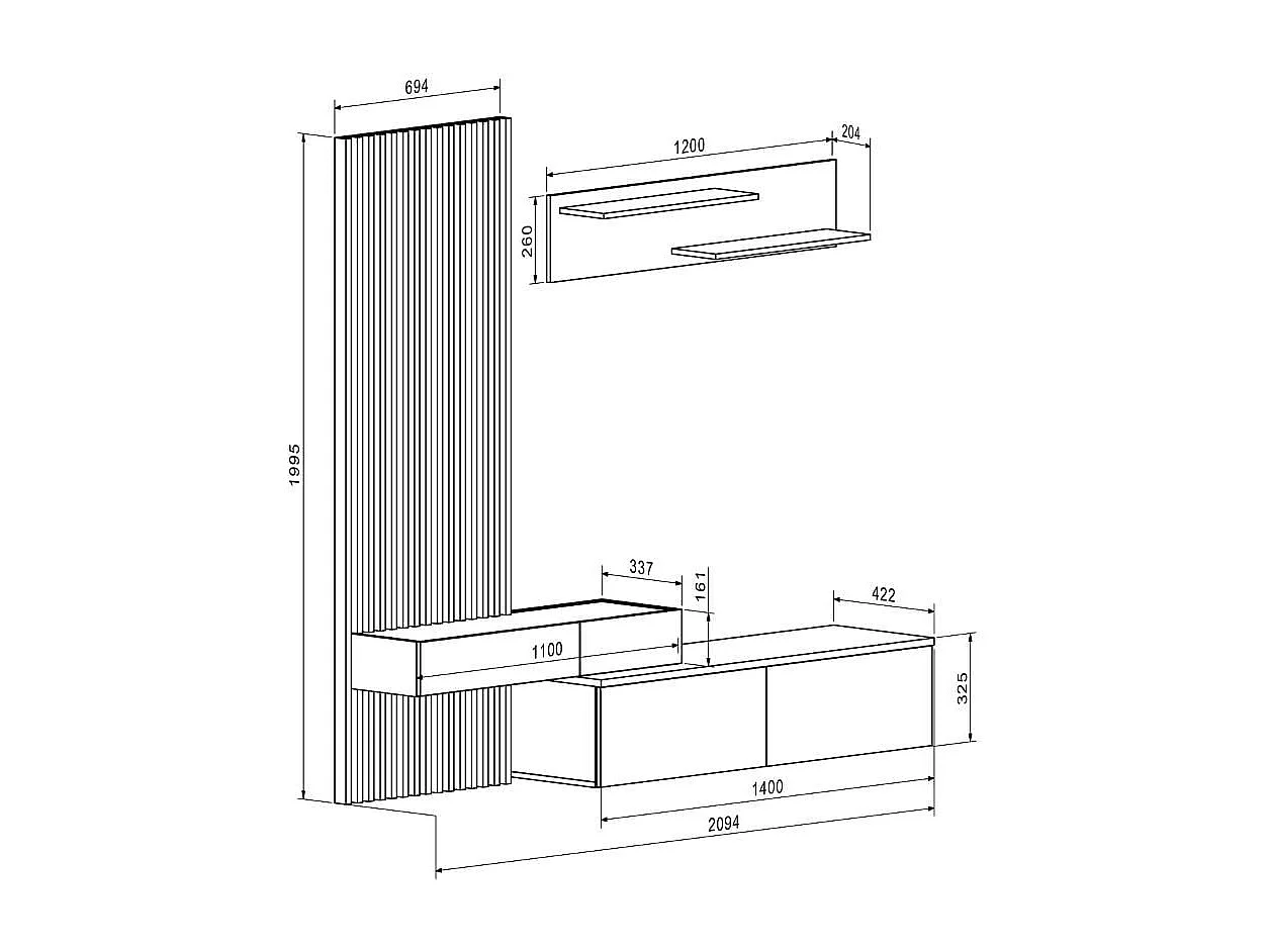 Meuble TV mural scandinave avec tasseaux Huby