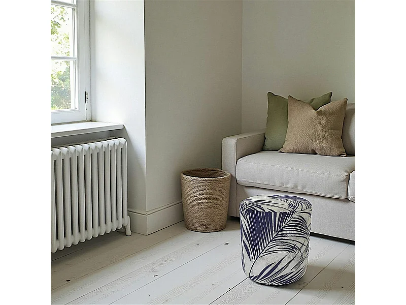 Pouf de salon motif jungle bleu et gris