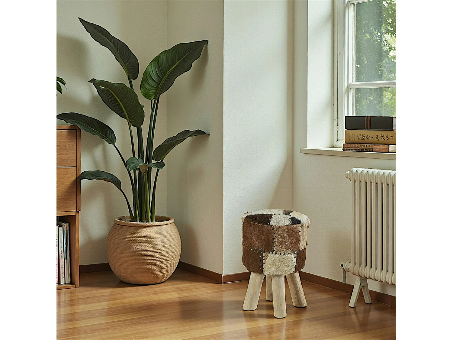 Pouf bois de teck peau Lampang