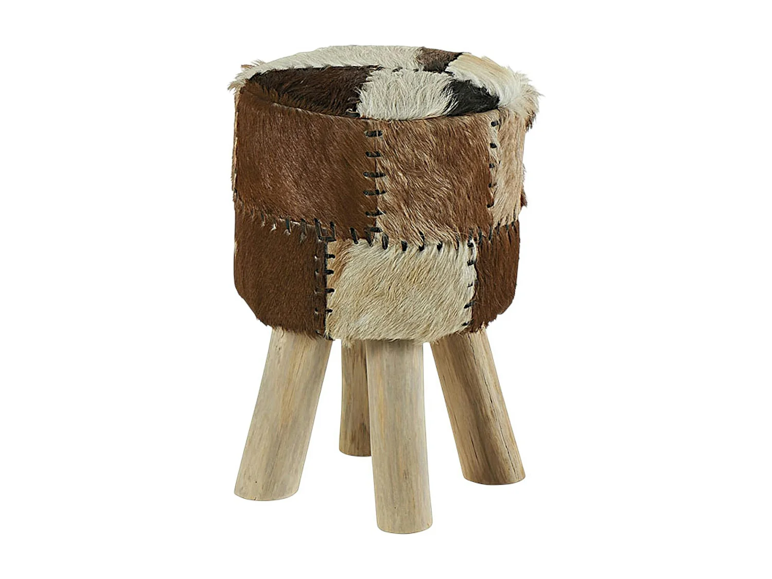 Pouf bois de teck peau Lampang