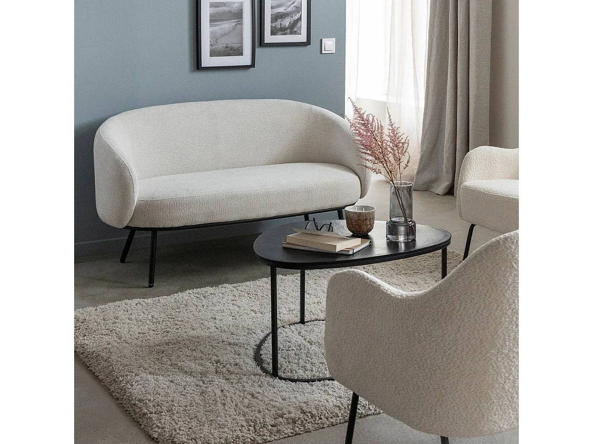 Canapé en tissu bouclette écru Filipa