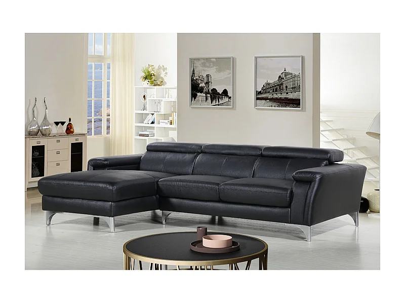 Canapé d'angle cuir reconstitué et PVC "Austin" - 4 places - Angle gauche