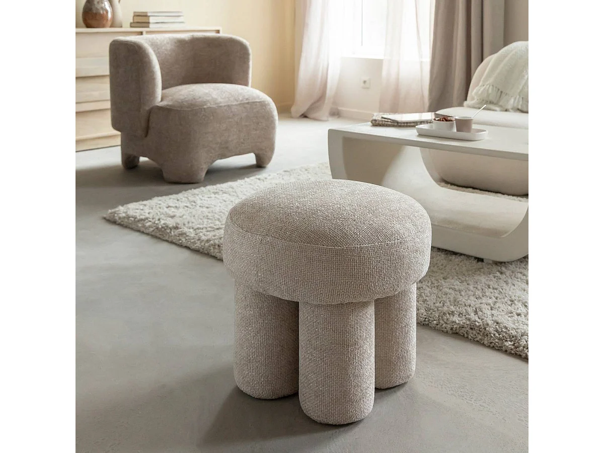 Petit tabouret en tissu écru Toby