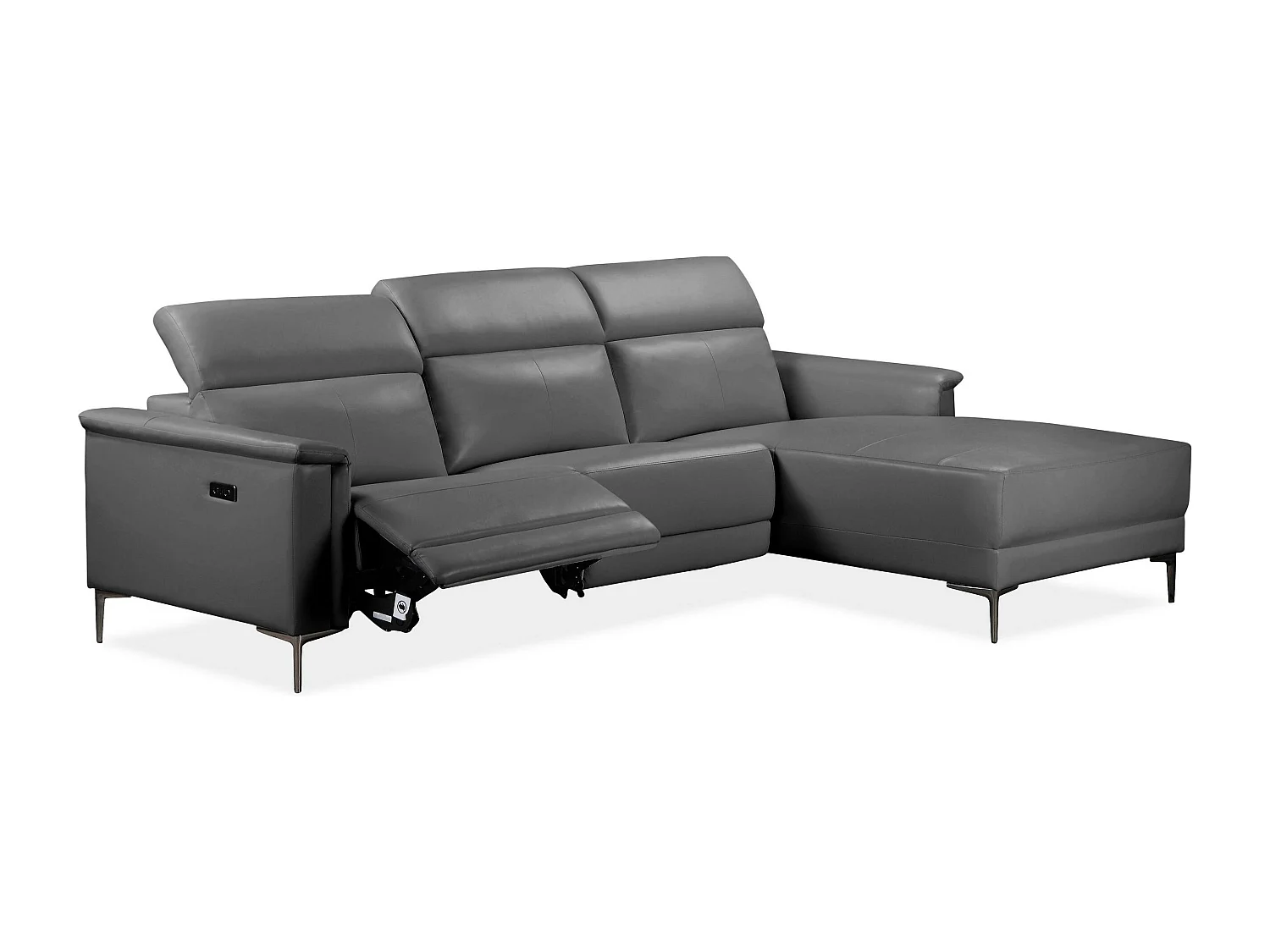 Lund | Canapé chaise longue avec 1 fauteuil inclinable électrique en cuir artificiel gris
