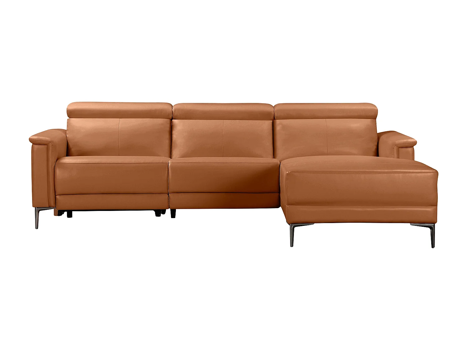 Lund | Canapé d’angle 3 places avec 1 fauteuil électrique en cognac en cuir artificiel