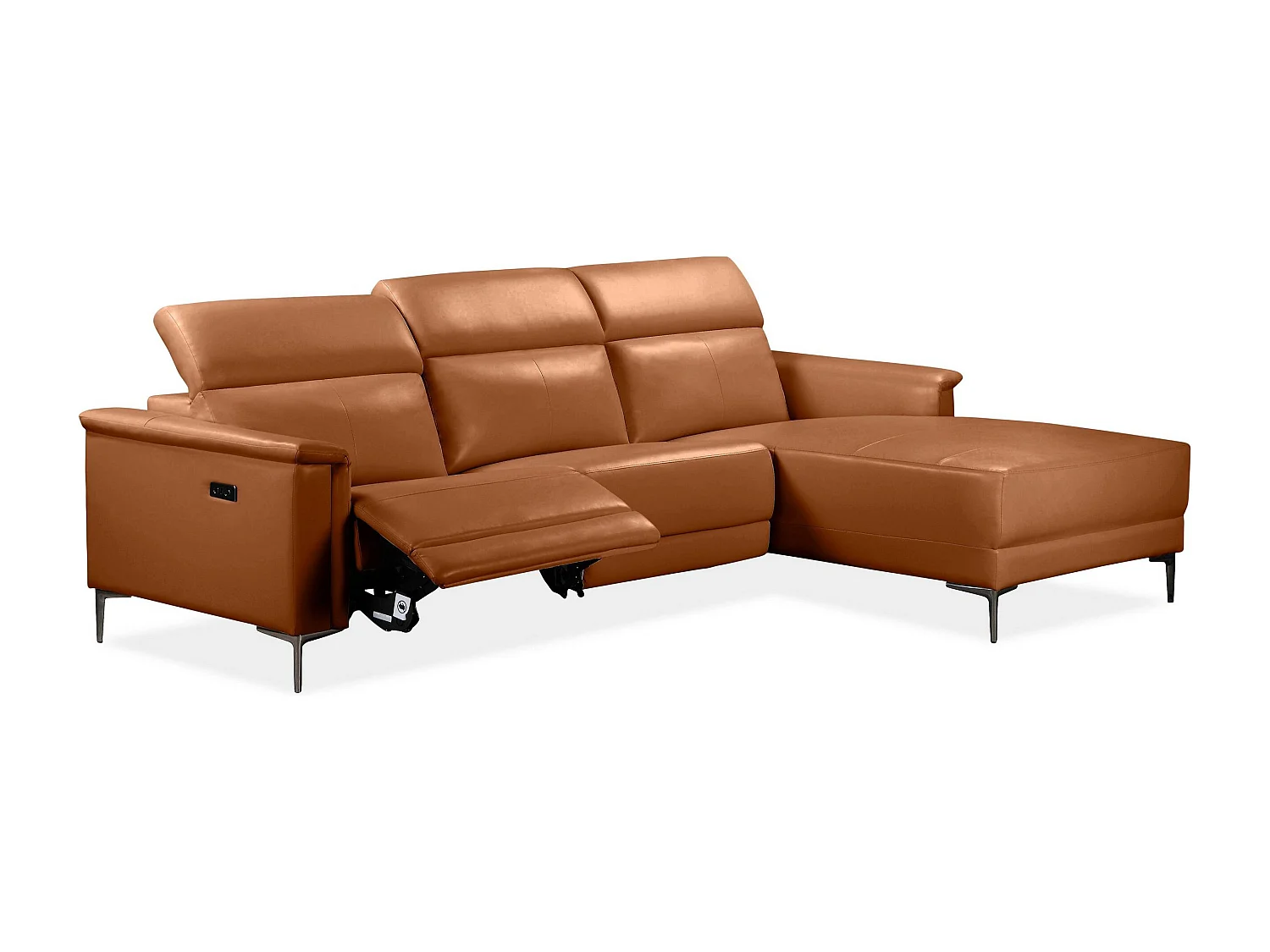 Lund | Canapé d’angle 3 places avec 1 fauteuil électrique en cognac en cuir artificiel