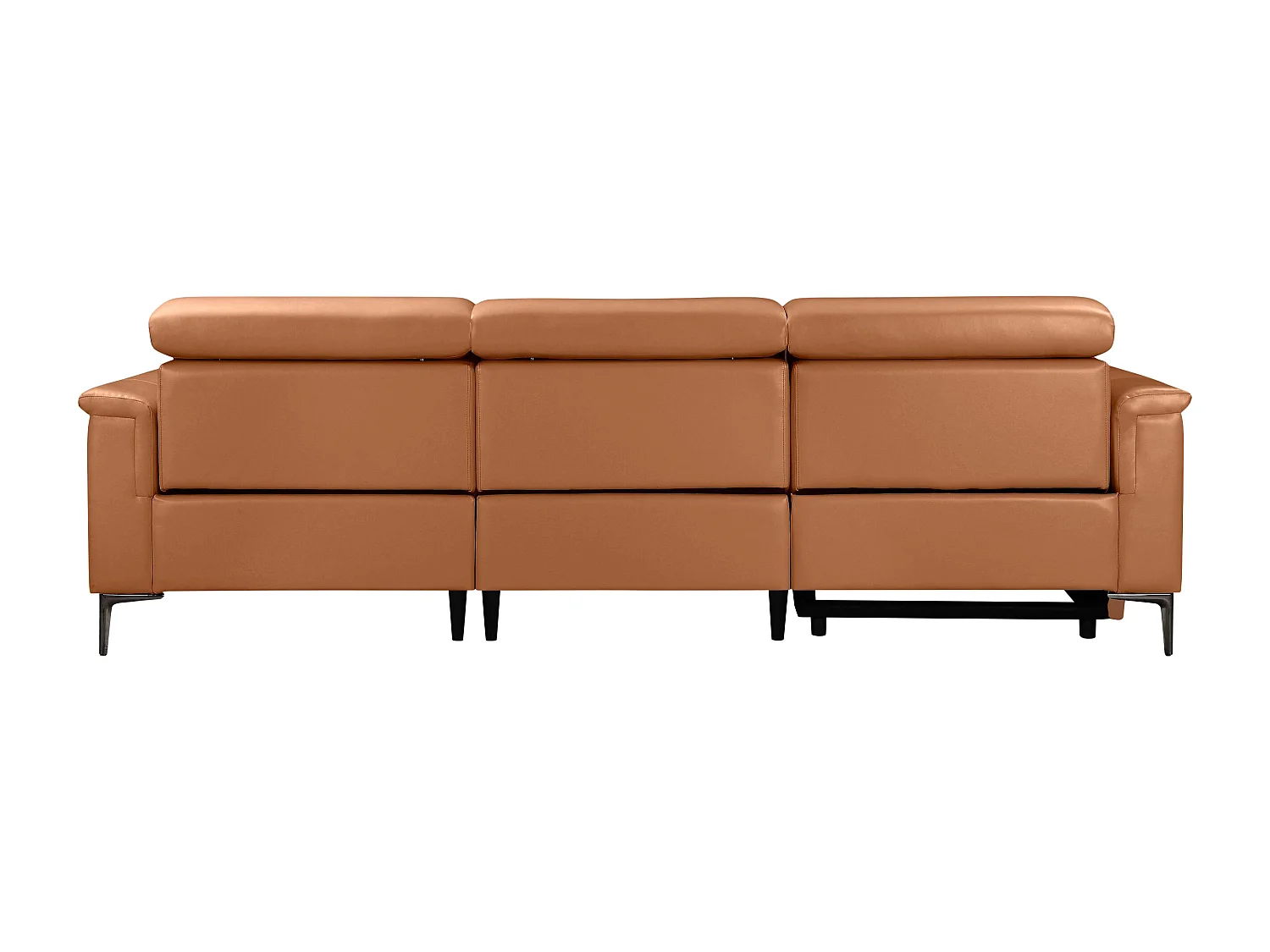 Lund | Canapé d’angle 3 places avec 1 fauteuil électrique en cognac en cuir artificiel