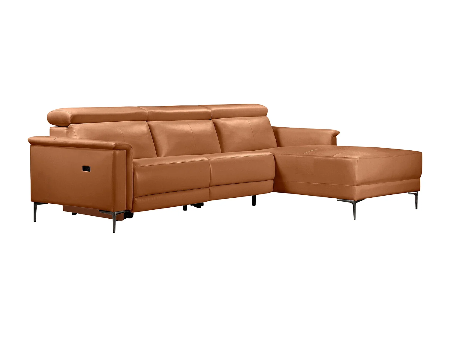 Lund | Canapé d’angle 3 places avec 1 fauteuil électrique en cognac en cuir artificiel