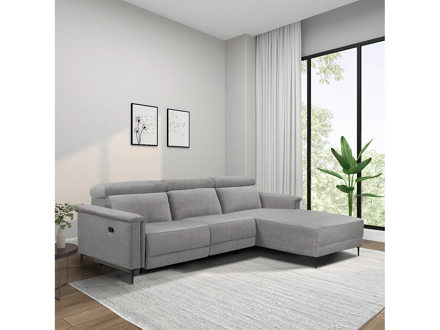 Lund | Canapé d’angle 3 places avec fonction manuelleuelle en tissu gris clair