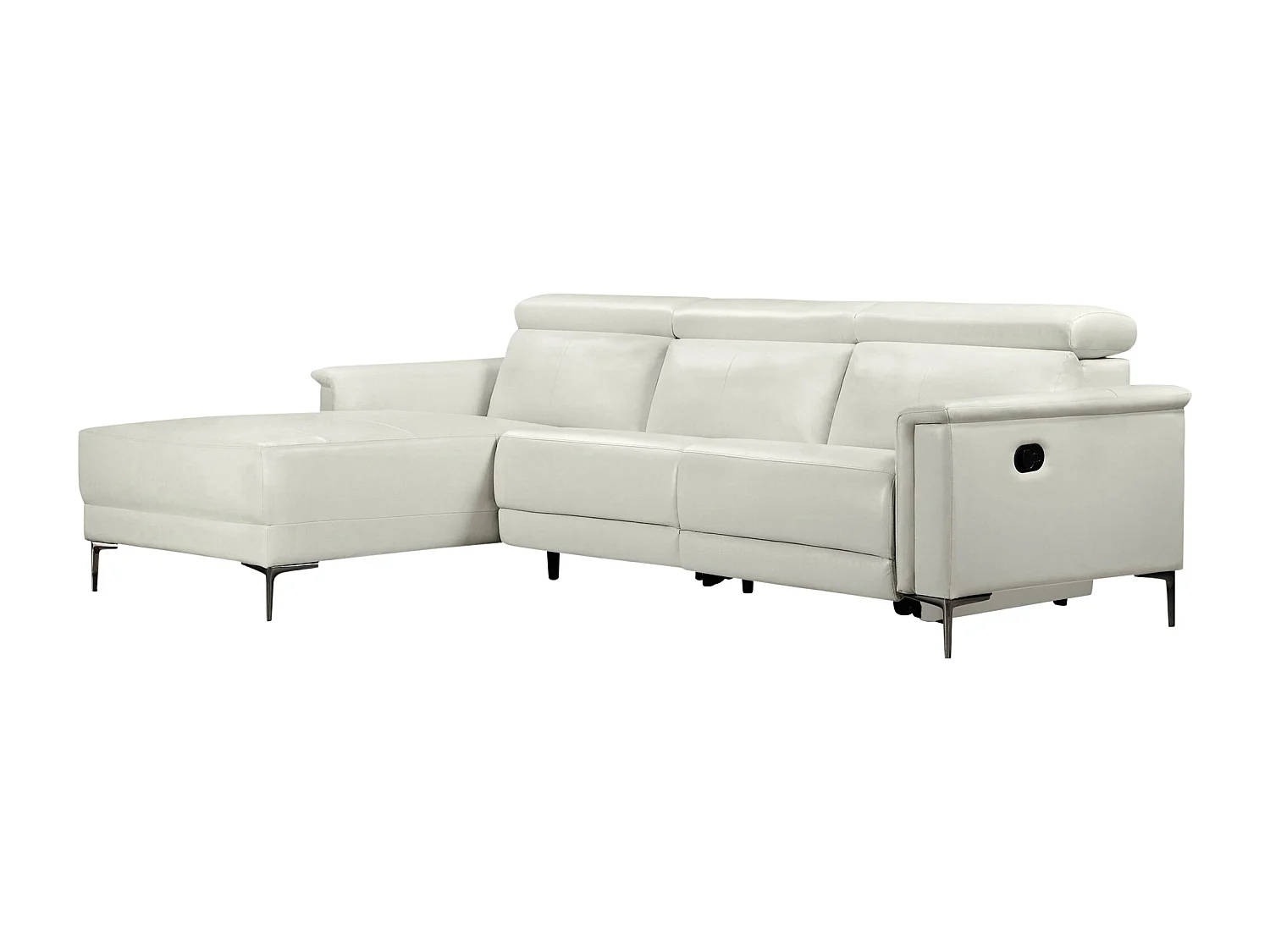 Lund | Canapé d’angle 3 places avec 1 fauteuil inclinable manuelleuel en cuir artificiel crème