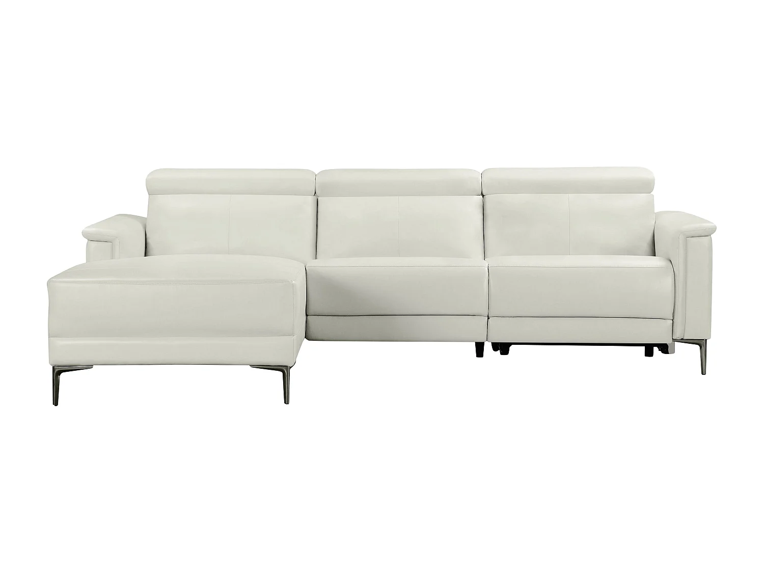 Lund | Canapé d’angle 3 places avec 1 fauteuil inclinable manuelleuel en cuir artificiel crème