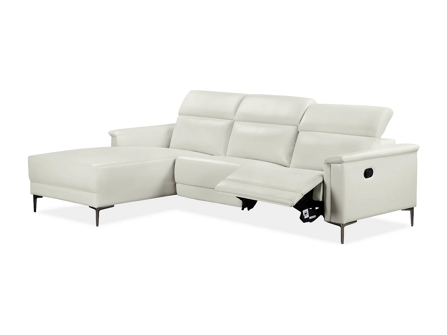 Lund | Canapé d’angle 3 places avec 1 fauteuil inclinable manuelleuel en cuir artificiel crème