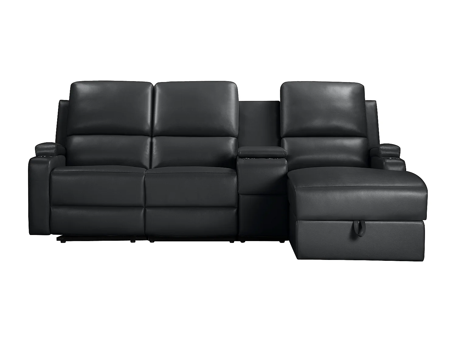 DALLAS | Canapé d’angle 3 places avec rangement en cuir artificiel noir