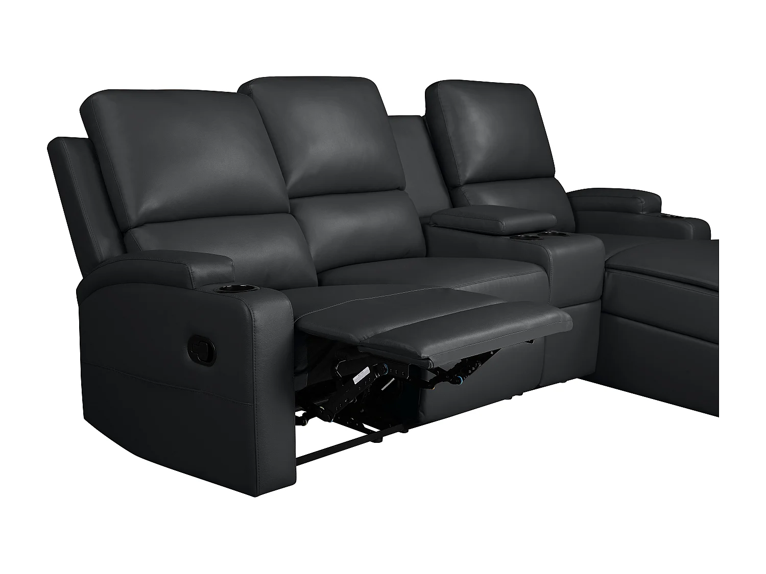 DALLAS | Canapé d’angle 3 places avec rangement en cuir artificiel noir