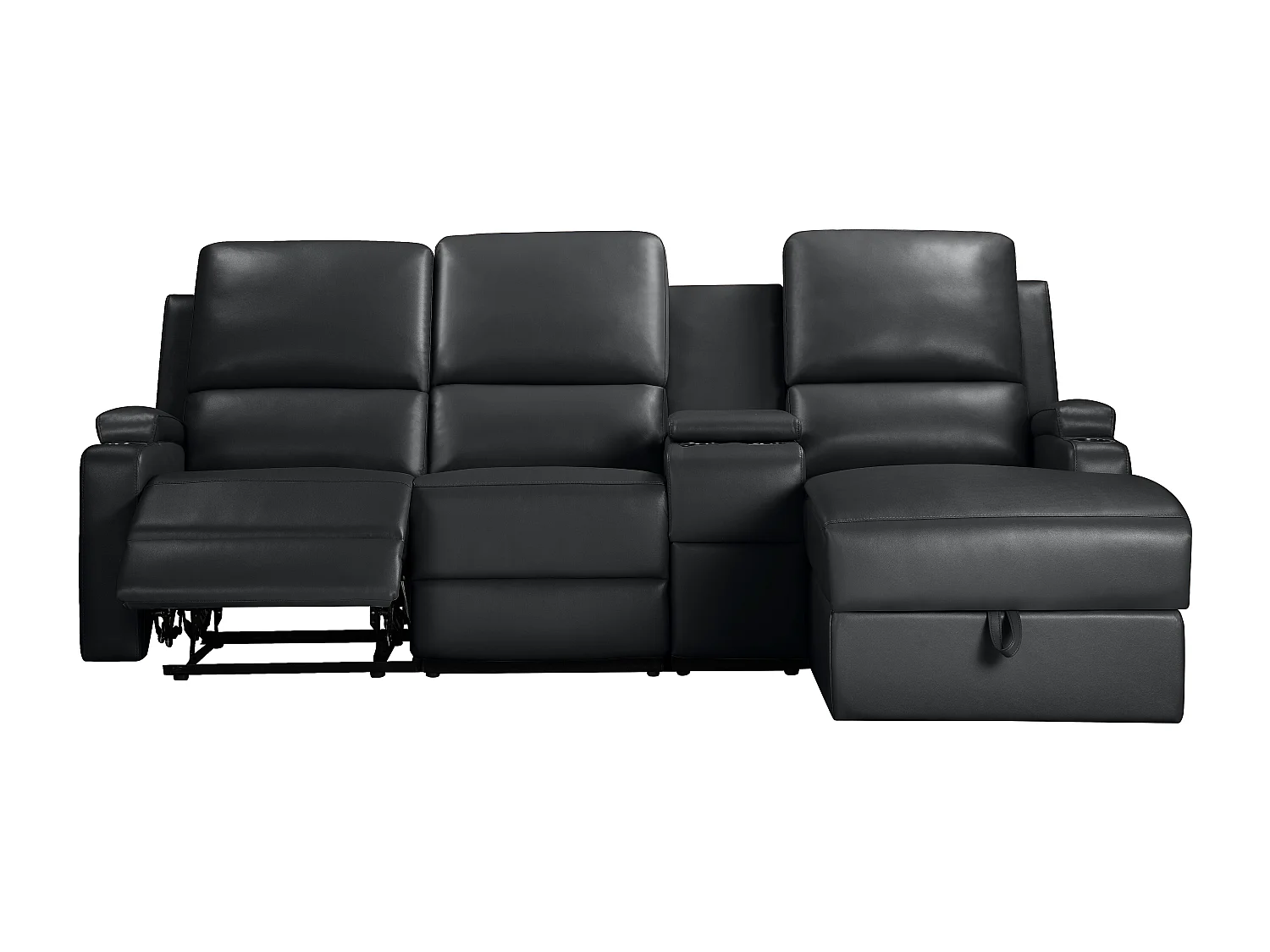 DALLAS | Canapé d’angle 3 places avec rangement en cuir artificiel noir