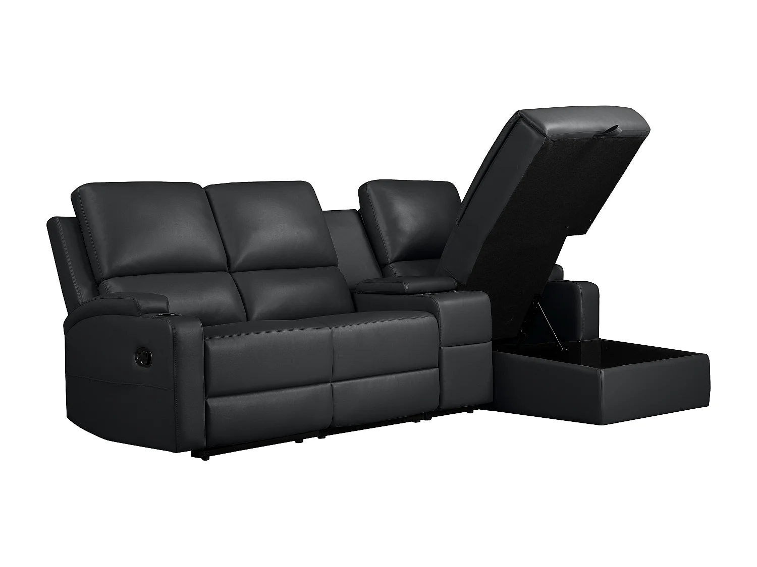 DALLAS | Canapé d’angle 3 places avec rangement en cuir artificiel noir