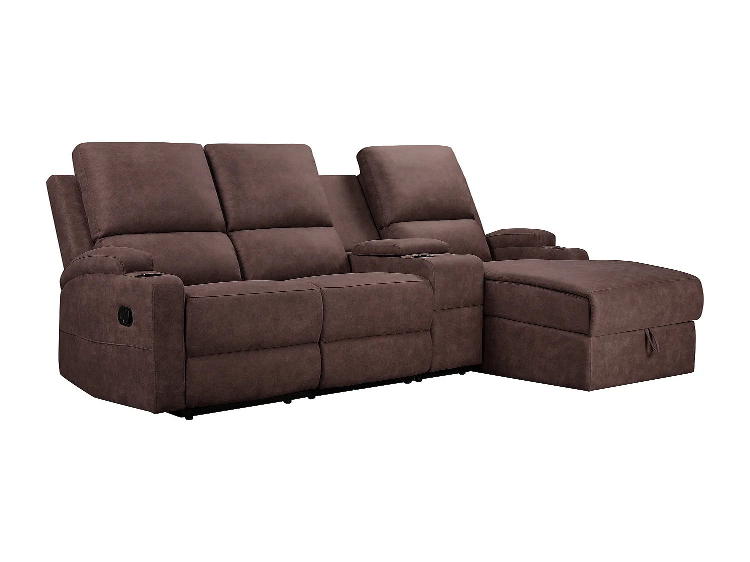 DALLAS | Canapé d’angle 3 places avec rangement en microfibre brun foncé