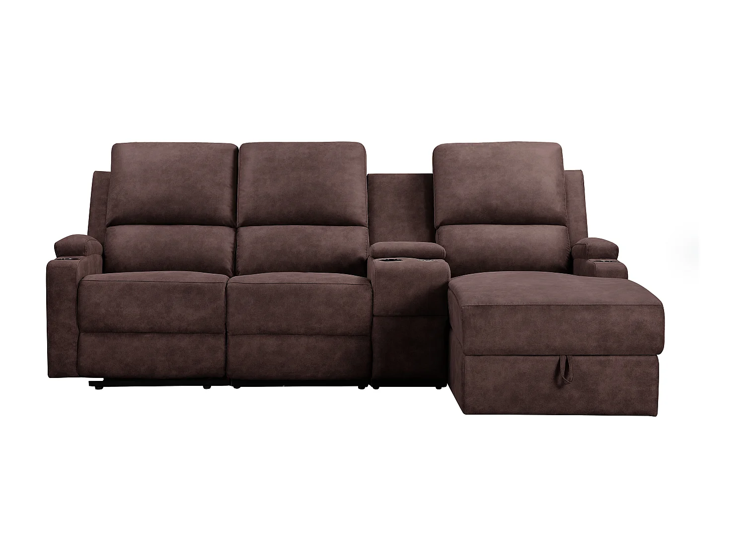 DALLAS | Canapé d’angle 3 places avec rangement en microfibre brun foncé