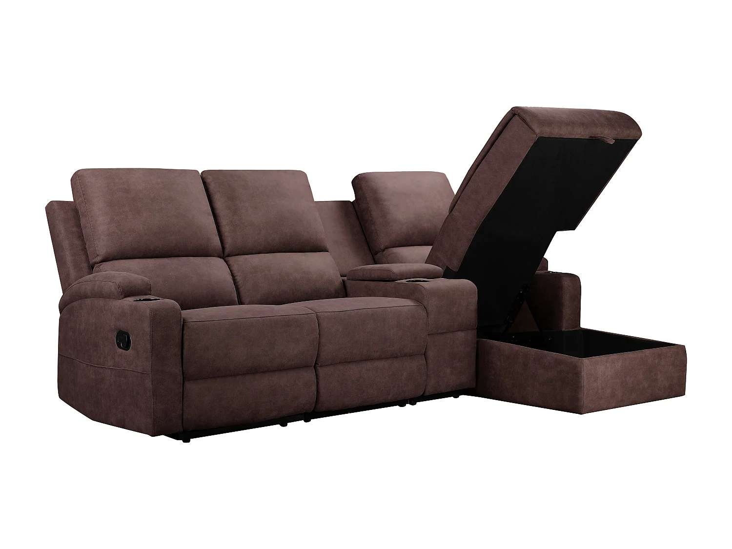 DALLAS | Canapé d’angle 3 places avec rangement en microfibre brun foncé