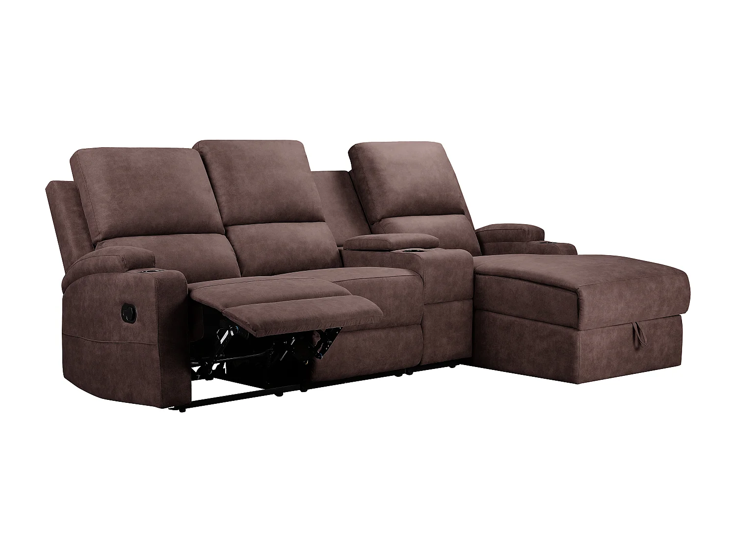 DALLAS | Canapé d’angle 3 places avec rangement en microfibre brun foncé