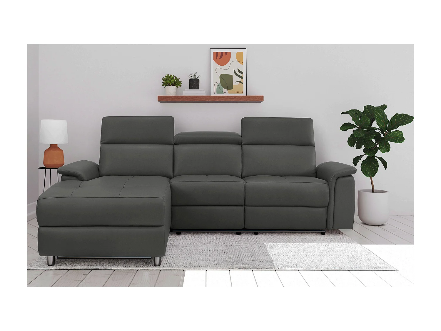 Pareli | Canapé d’angle 3 places avec fonction manuelleuelle en cuir artificiel noir