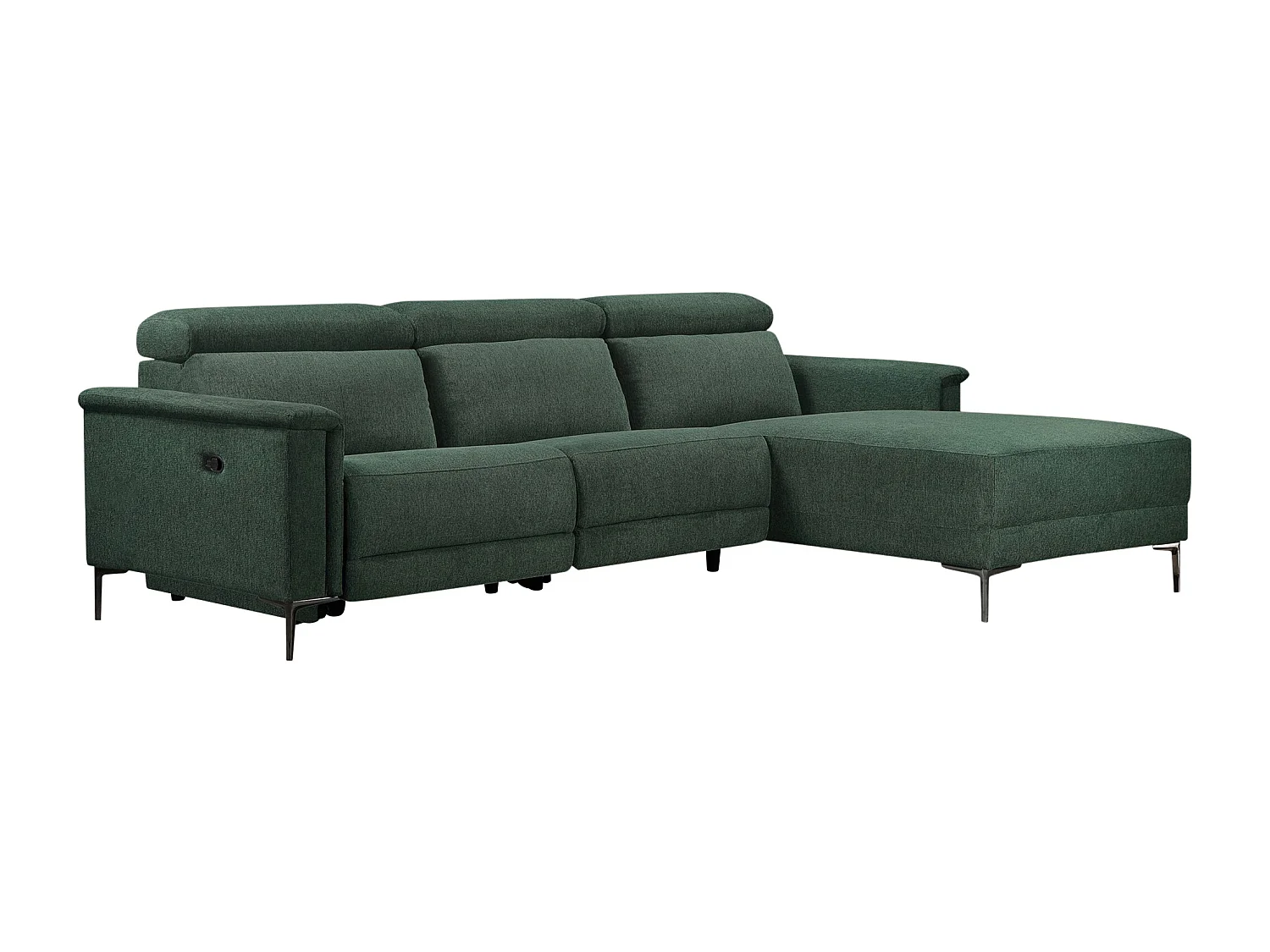 Lund | Canapé 3 places avec 1 fauteuil inclinable manuelleuel en tissu vert foncé