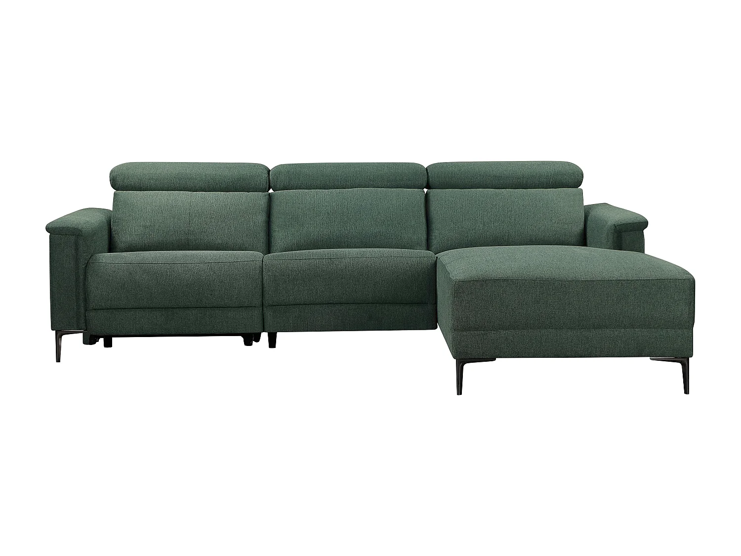 Lund | Canapé 3 places avec 1 fauteuil inclinable manuelleuel en tissu vert foncé