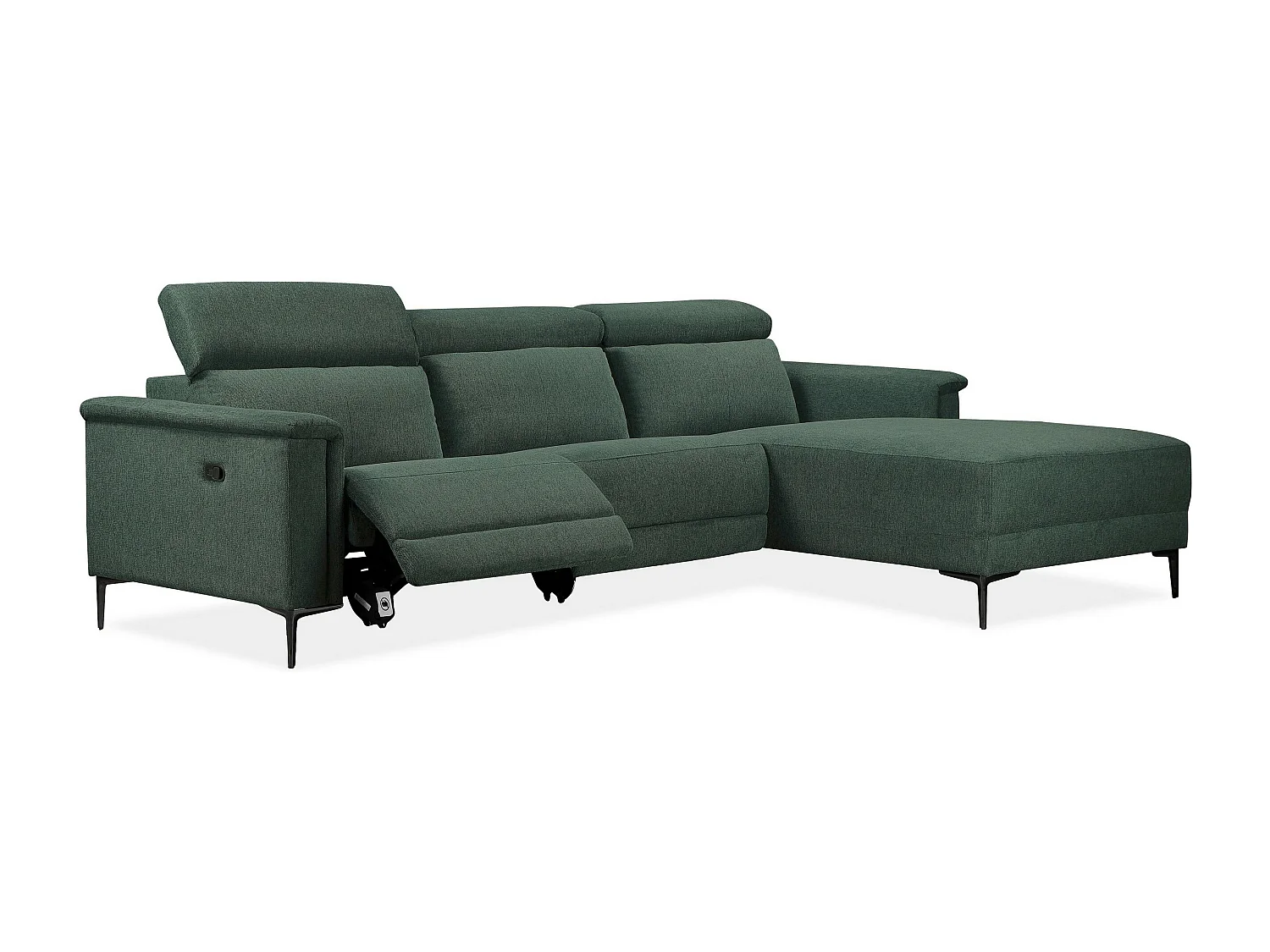 Lund | Canapé 3 places avec 1 fauteuil inclinable manuelleuel en tissu vert foncé