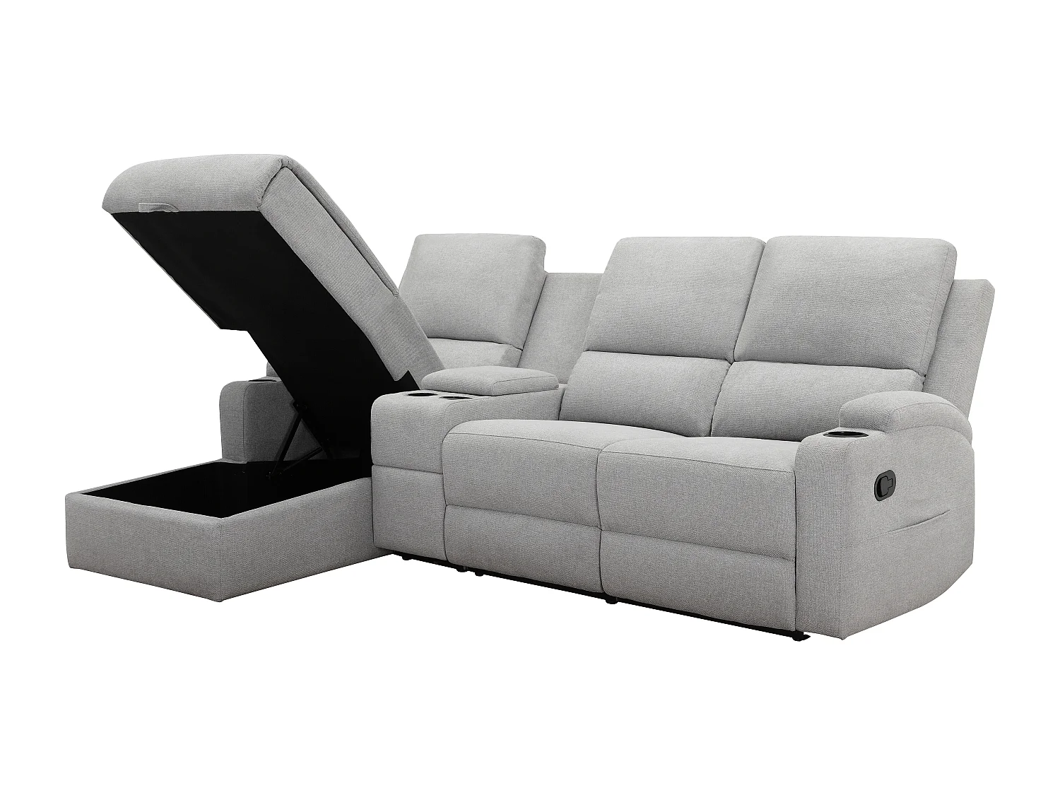 DALLAS | Canapé d’angle à 3 places avec rangement en tissu gris clair