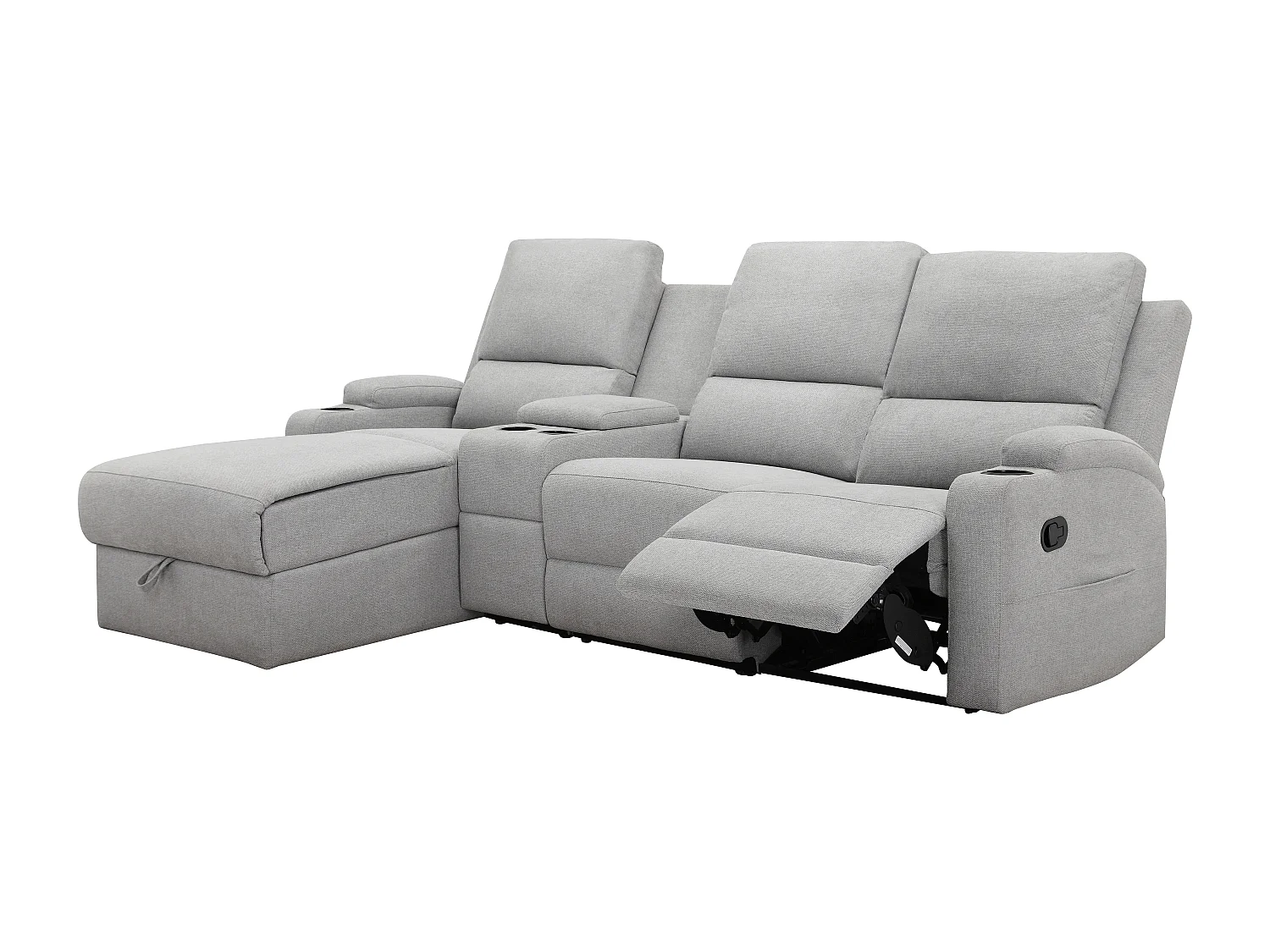 DALLAS | Canapé d’angle à 3 places avec rangement en tissu gris clair