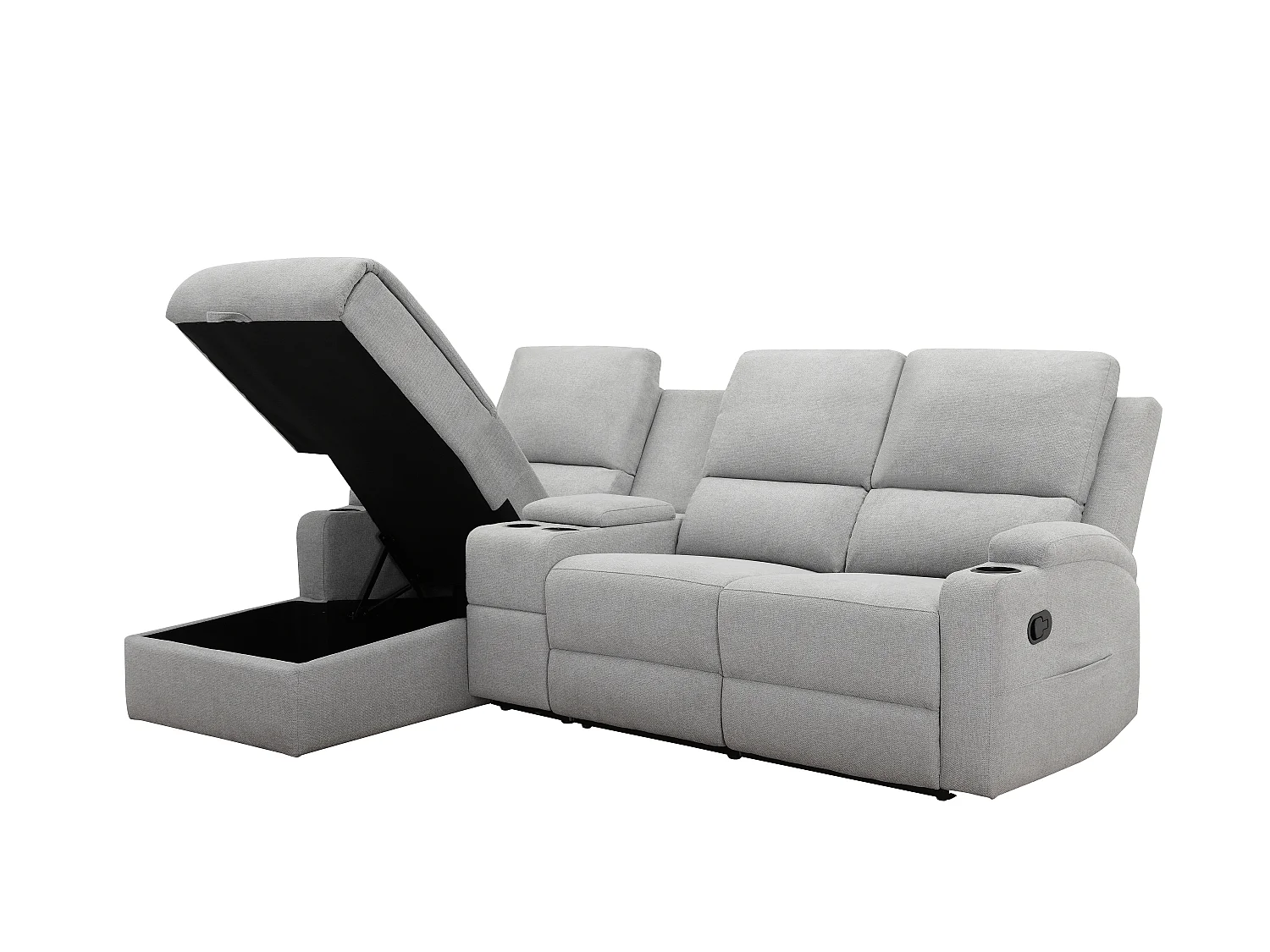 Canapé d'angle droit relax 3 places avec rangement en lin gris clair DALLAS