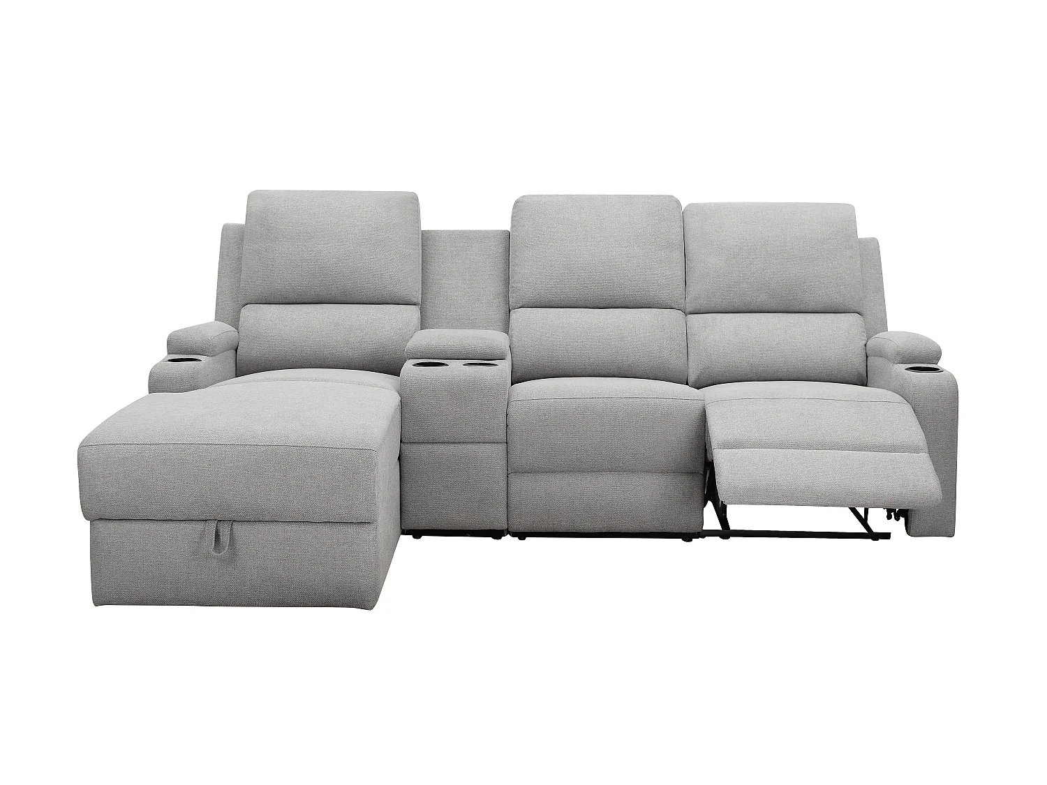 Canapé d'angle droit relax 3 places avec rangement en lin gris clair DALLAS