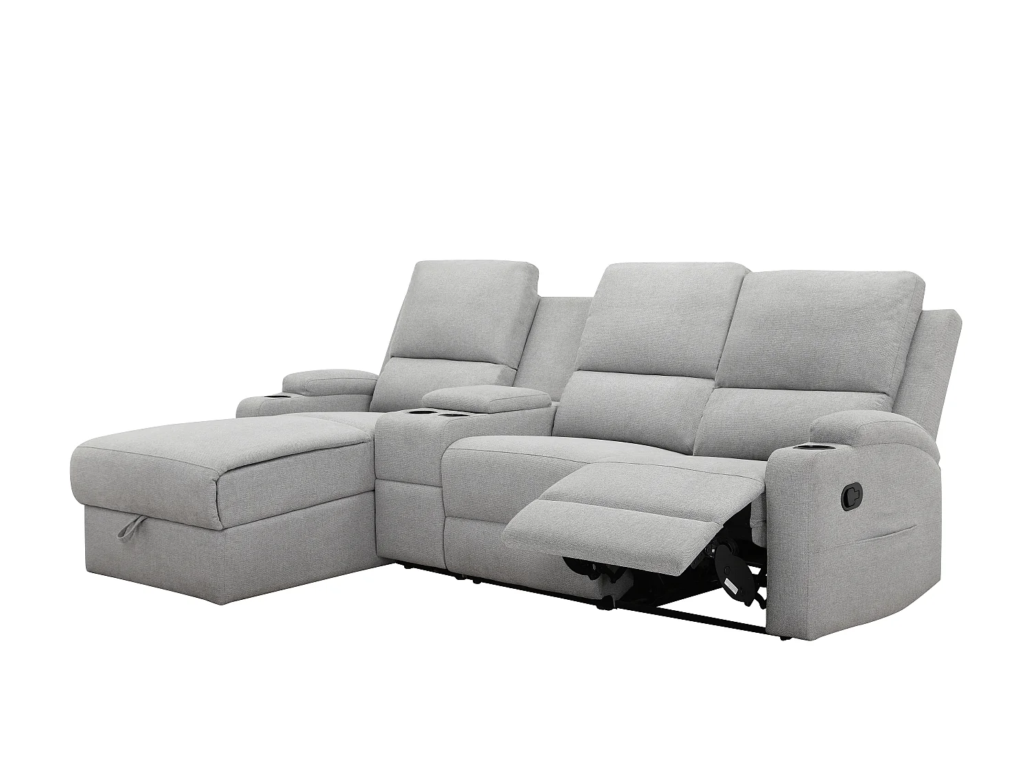 Canapé d'angle droit relax 3 places avec rangement en lin gris clair DALLAS