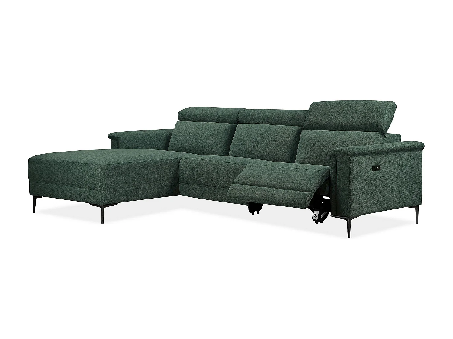 Lund | Canapé 3 places avec 1 fauteuil inclinable électrique en tissu vert foncé