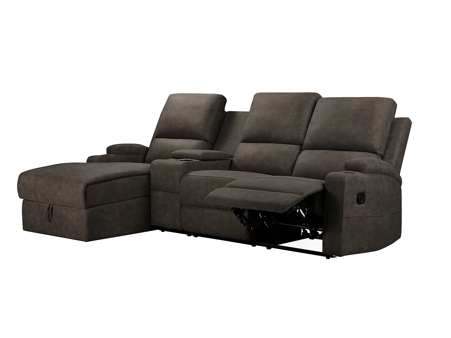 Canapé d'angle relax 3 places avec rangement en microfibre gris