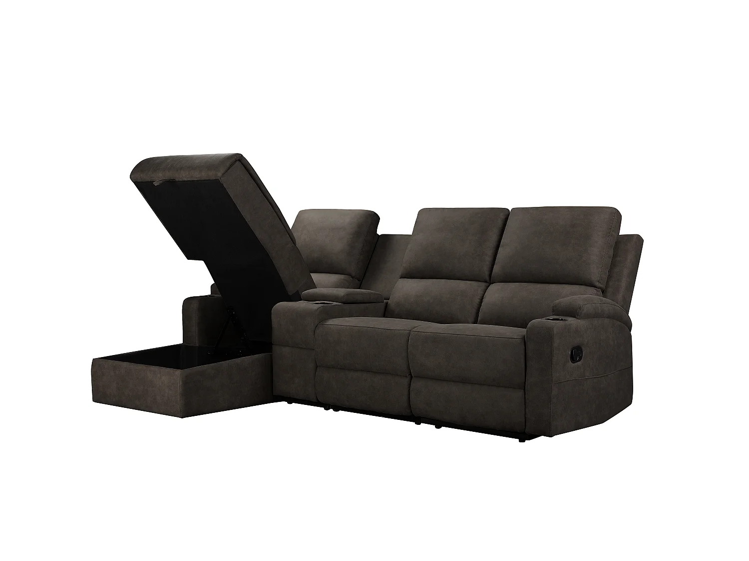 Canapé d'angle relax 3 places avec rangement en microfibre gris