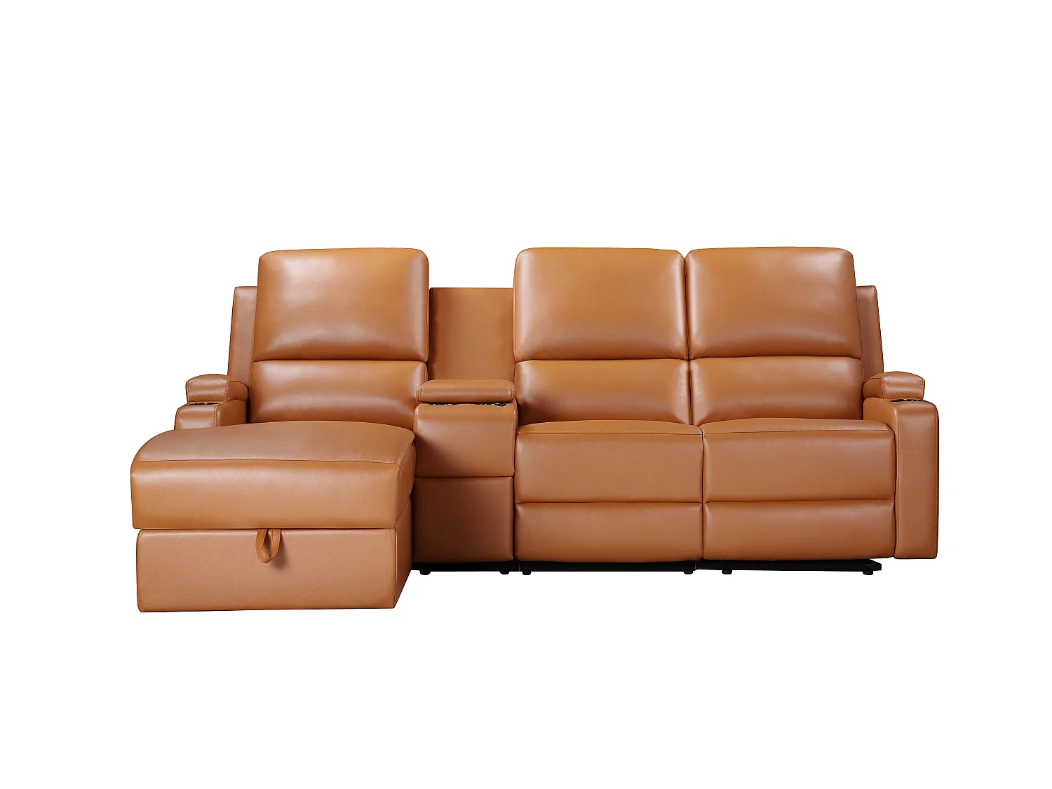DALLAS | Canapé d’angle 3 places avec rangement en cuir artificiel couleur cognac